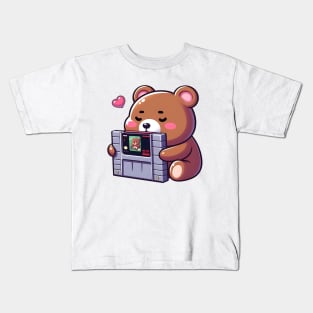 Cute retro video game lover bear Kawaii Kids T-Shirt